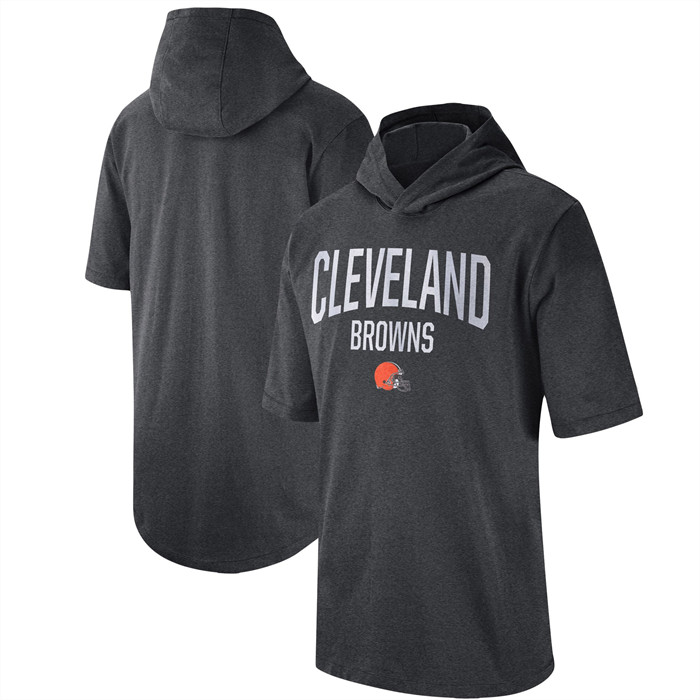 Men's Cleveland Browns Heathered Charcoal Sideline Training Hooded Performance T-Shirt